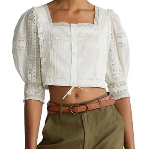 Polo Ralph Lauren Lace Cotton Voile Blouse, Antique White, Size 4